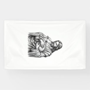 Antieke Gravure Herder Die Lam Vasthoudt Vector De Spandoek