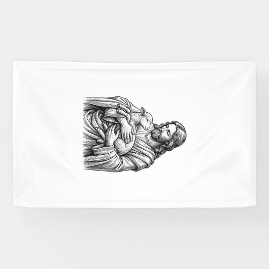 Antieke Gravure Herder Die Lam Vasthoudt Vector De Spandoek (Horizontaal)