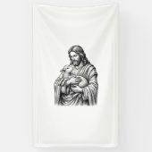 Antieke Gravure Herder Die Lam Vasthoudt Vector De Spandoek (Verticaal)