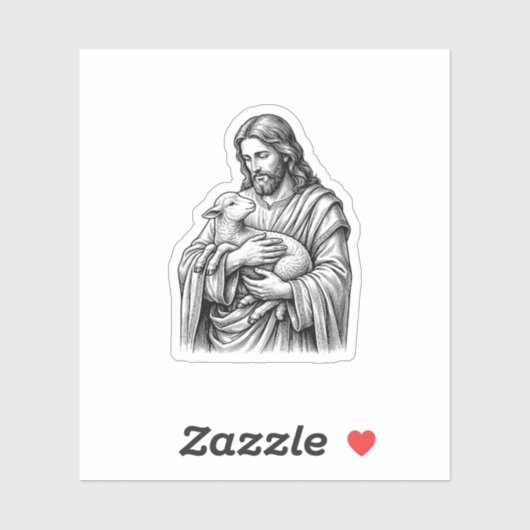 Antieke Gravure Herder Die Lam Vasthoudt Vector De Sticker (Vel)