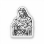 Antieke Gravure Herder Die Lam Vasthoudt Vector De Sticker (Voorkant)