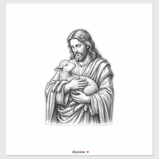 Antieke Gravure Herder Die Lam Vasthoudt Vector De Sticker (Vel)