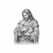 Antieke Gravure Herder Die Lam Vasthoudt Vector De Sticker (Voorkant)
