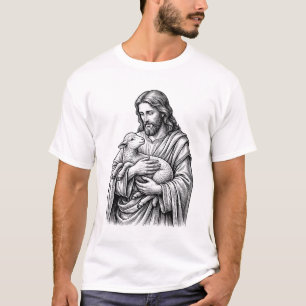 Antieke Gravure Herder Die Lam Vasthoudt Vector De T-shirt
