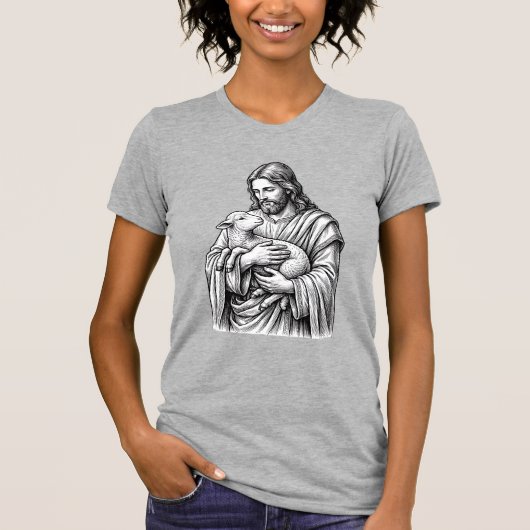 Antieke Gravure Herder Die Lam Vasthoudt Vector De T-shirt (Voorkant)
