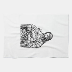 Antieke Gravure Herder Die Lam Vasthoudt Vector De Theedoek