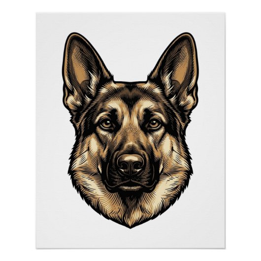 Antieke Gravure HerderHond Vector Design_1 Perfect Poster (Voorkant)