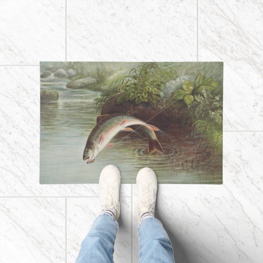 Antieke gravure met springende beekforel voor het deurmat (Binnen)