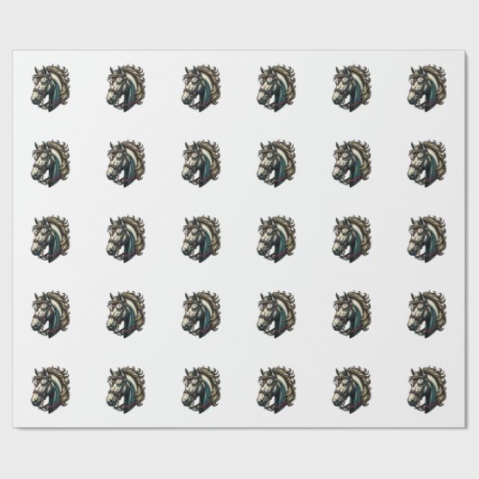 Antieke Gravure Paardenkop Vector Cadeaupapier (Vlak)