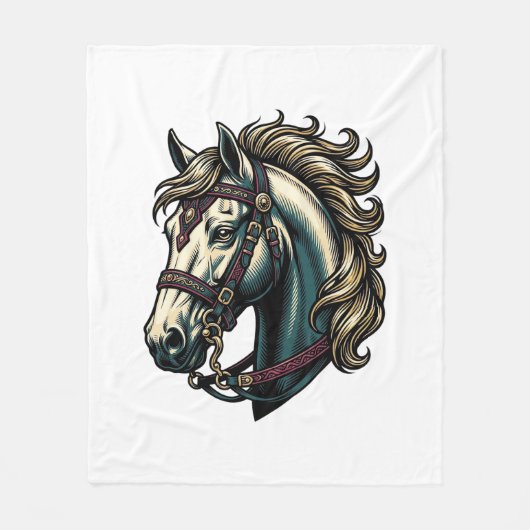 Antieke Gravure Paardenkop Vector Fleece Deken (Voorkant)