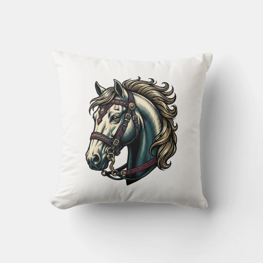 Antieke Gravure Paardenkop Vector Kussen (Voorkant)