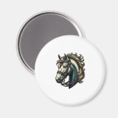 Antieke Gravure Paardenkop Vector Magneet (Voorkant / Achterkant)