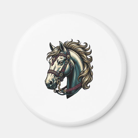 Antieke Gravure Paardenkop Vector Magneet (Voorkant)
