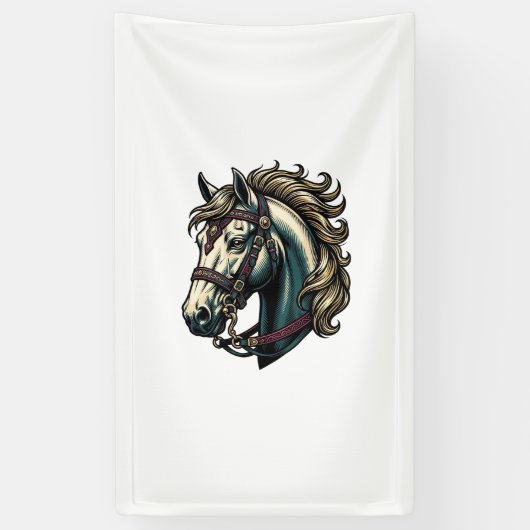 Antieke Gravure Paardenkop Vector Spandoek (Verticaal)