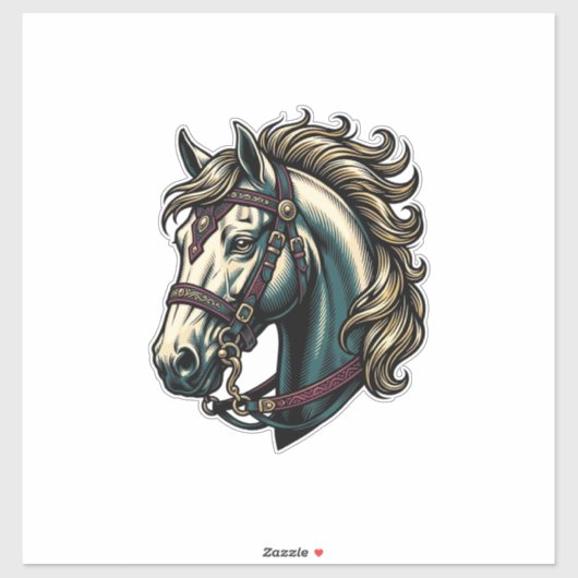 Antieke Gravure Paardenkop Vector Sticker (Vel)