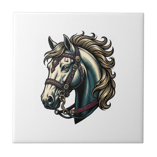 Antieke Gravure Paardenkop Vector Tegeltje (Voorkant)