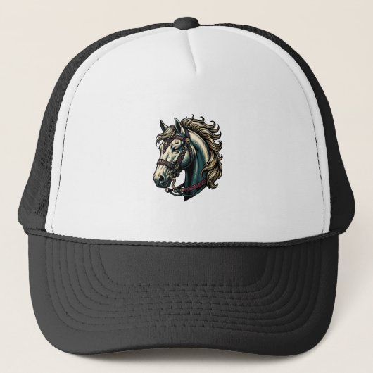 Antieke Gravure Paardenkop Vector Trucker Pet (Voorkant)