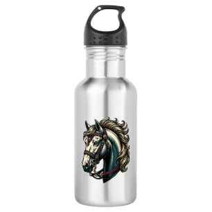 Antieke Gravure Paardenkop Vector Waterfles