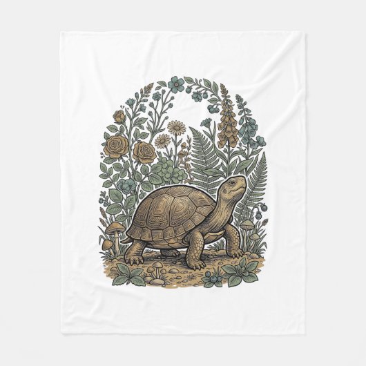 Antieke Gravure Schildpad Botanische Tuin Fleece Deken (Voorkant)