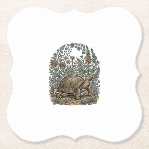 Antieke Gravure Schildpad Botanische Tuin Kartonnen Onderzetters