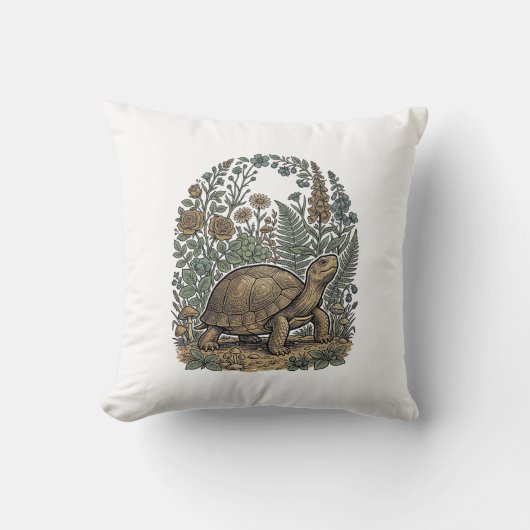Antieke Gravure Schildpad Botanische Tuin Kussen (Voorkant)