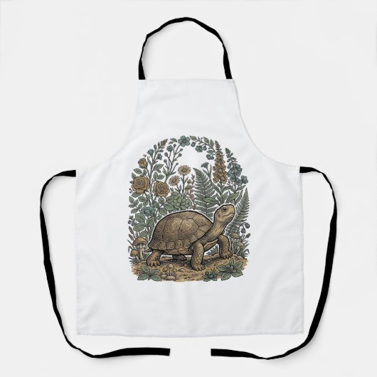 Antieke Gravure Schildpad Botanische Tuin Schort (Voorkant)