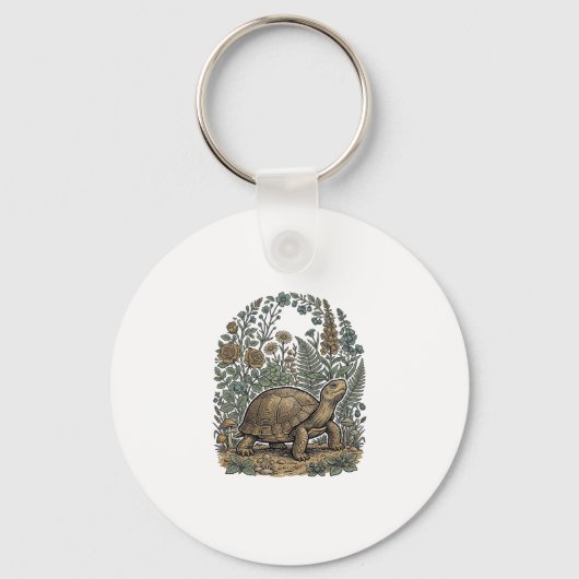 Antieke Gravure Schildpad Botanische Tuin Sleutelhanger (Voorkant)