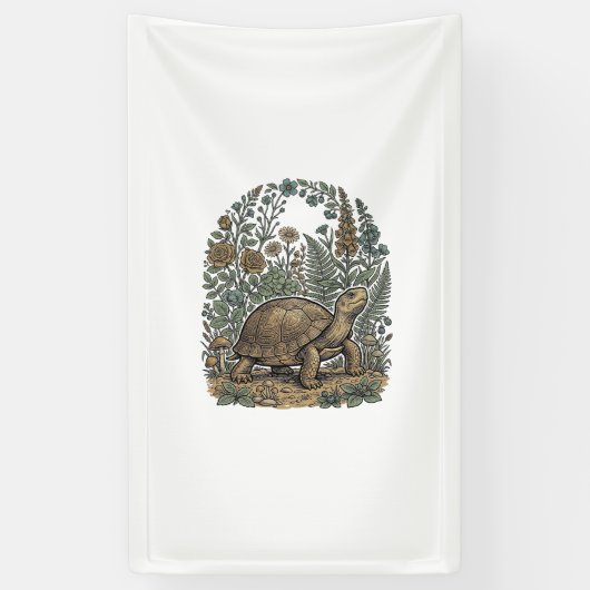 Antieke Gravure Schildpad Botanische Tuin Spandoek (Verticaal)