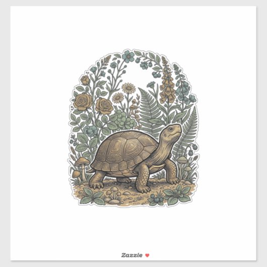 Antieke Gravure Schildpad Botanische Tuin Sticker (Vel)