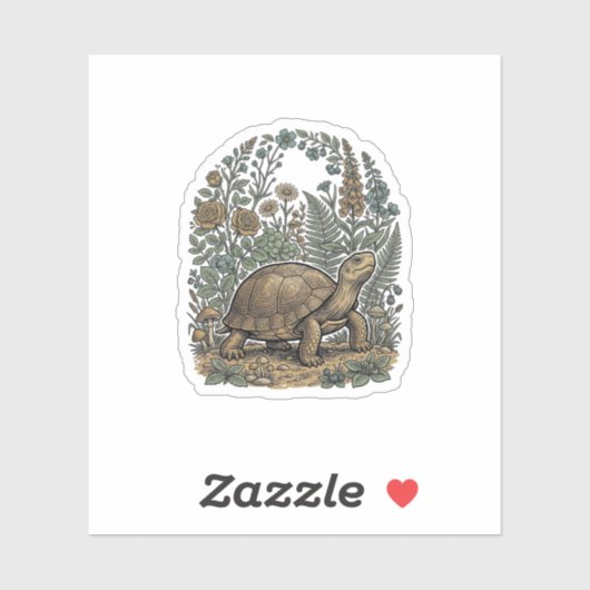 Antieke Gravure Schildpad Botanische Tuin Sticker (Vel)
