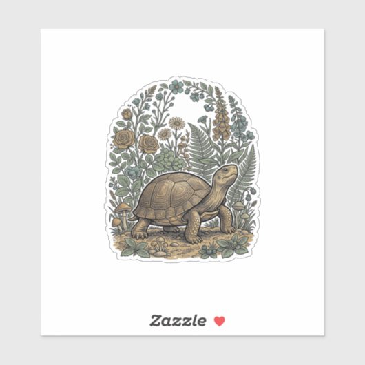 Antieke Gravure Schildpad Botanische Tuin Sticker (Vel)