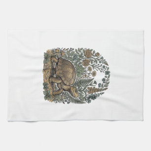 Antieke Gravure Schildpad Botanische Tuin Theedoek