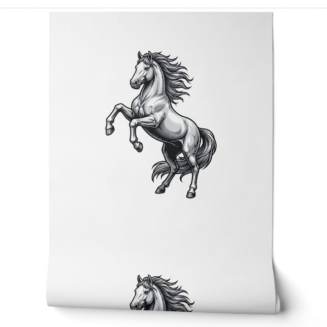 Antieke Gravure Steigerend Paard Vectorontwerp_1 Behang (Afrollen)