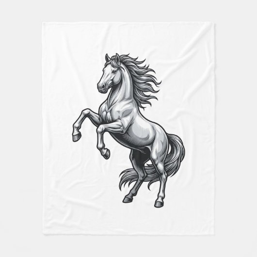 Antieke Gravure Steigerend Paard Vectorontwerp_1 Fleece Deken (Voorkant)