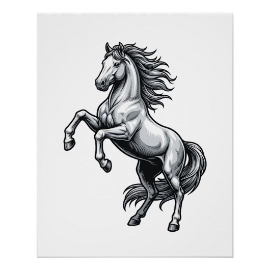 Antieke Gravure Steigerend Paard Vectorontwerp_1 Perfect Poster (Voorkant)