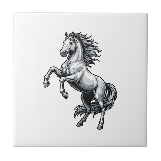 Antieke Gravure Steigerend Paard Vectorontwerp_1 Tegeltje (Voorkant)