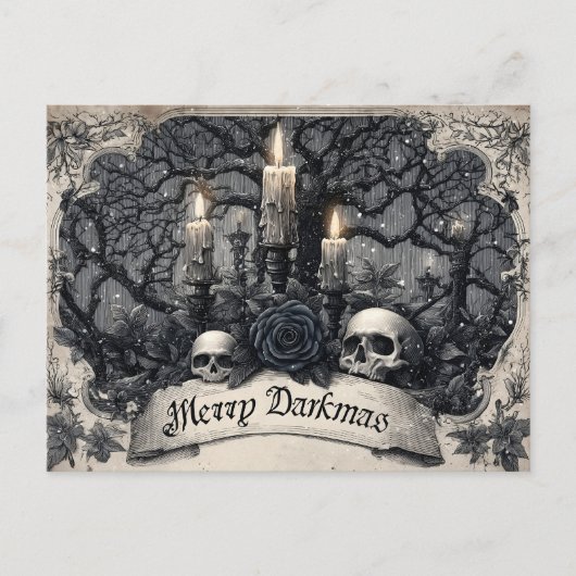Antieke gravure van een gotische kerstscene briefkaart (Voorkant)