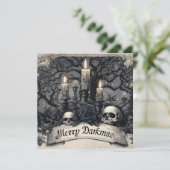 Antieke gravure van een gotische kerstscene feestdagenkaart (Staand voorkant)