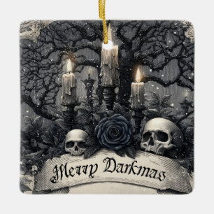 Antieke gravure van een gotische kerstscene keramisch ornament