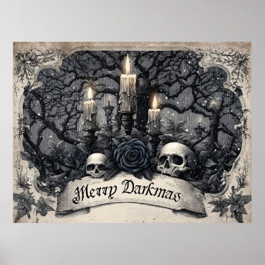 Antieke gravure van een gotische kerstscene poster (Voorkant)
