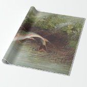 Antieke gravure van springende beekforel voor het cadeaupapier (Uitgerold)