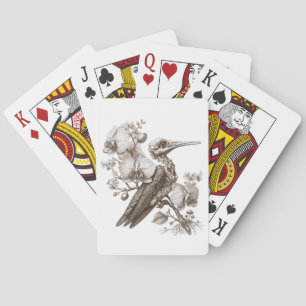 Antieke gravure van vogel skelet en orchideeën blo pokerkaarten
