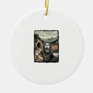 Antieke Gravure Verraste Baardige Portret Ontwerp Keramisch Ornament
