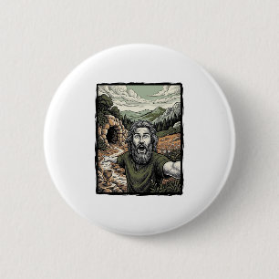 Antieke Gravure Verraste Baardige Portret Ontwerp Ronde Button 5,7 Cm