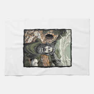 Antieke Gravure Verraste Baardige Portret Ontwerp Theedoek