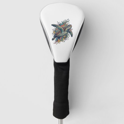Antieke Gravure Zeeschildpad Spat Vector Design_ Golfheadcover (Voorkant)