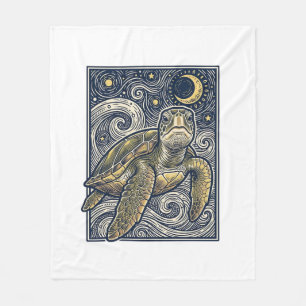 Antieke Gravure Zeeschildpad Sterrennacht Fleece Deken