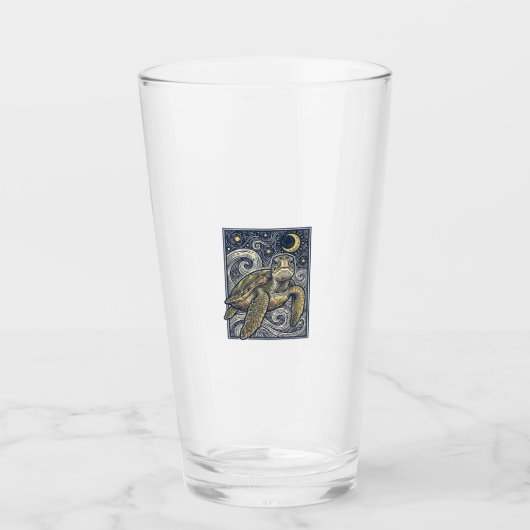 Antieke Gravure Zeeschildpad Sterrennacht Glas (Voorkant)