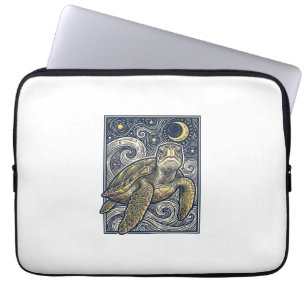 Antieke Gravure Zeeschildpad Sterrennacht Laptop Sleeve
