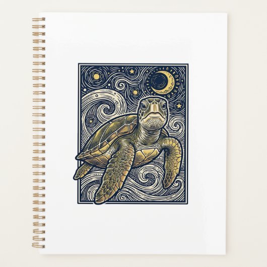 Antieke Gravure Zeeschildpad Sterrennacht Planner (Voorkant)